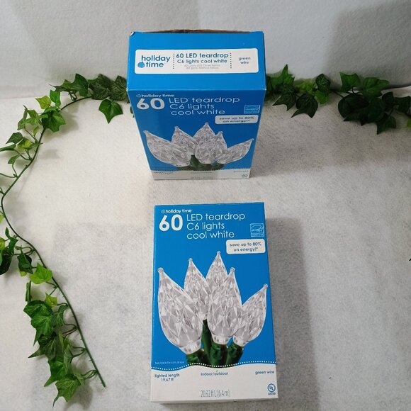 NWT: Holiday Time Cool White 2 Boxes of NIB Teardrop C6 LED Christmas String - Picture 1 of 4